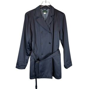 J.CREW VINTAGE Women's Medium Navy Satin Double Breasted Trench Coat with Belt